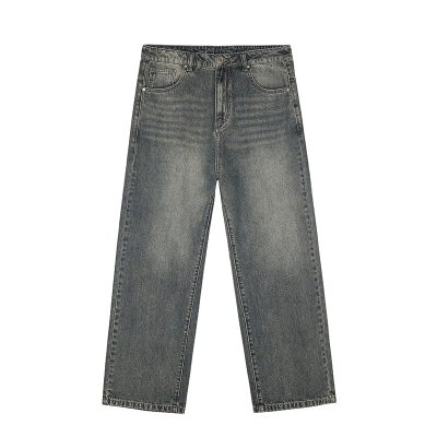 GWIT 12.5oz春秋垂感宽松直筒日系潮流阔腿拖地休闲长裤牛仔裤男