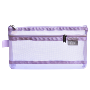 horn号角双层笔袋透明网纱大容量文具收纳袋莫兰迪色文具袋中小学生铅笔袋可入20厘米尺加厚款包袋化妆包