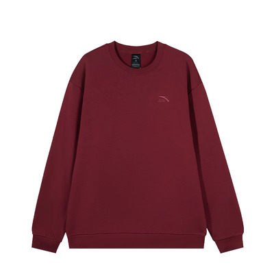 安踏卫衣女士加绒圆领酒红色上衣