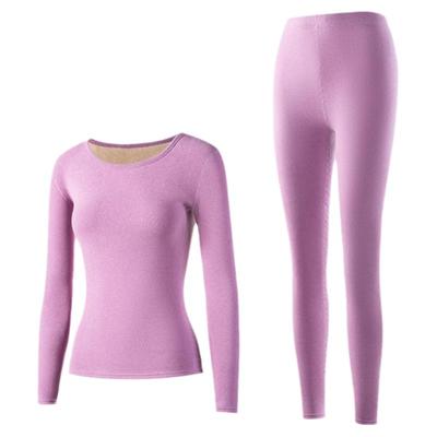 羊羔绒保暖内衣女士圆领套装简约