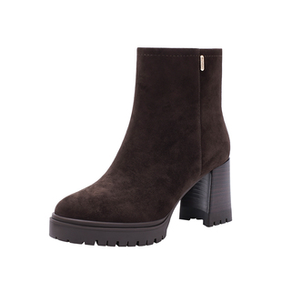 哈森/HARSON【H大调】25冬新款高跟时装靴女瘦瘦靴真皮通勤短靴