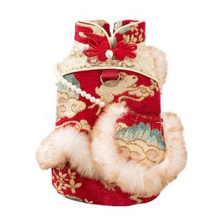 嬉皮狗小狗狗新年衣服2025新款冬装比熊泰迪小型犬宠物过年喜庆裙