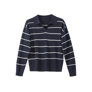 YANGLE_羊毛毛衣慵懒高级感2025年秋季新款宽松复古条纹针织衫女