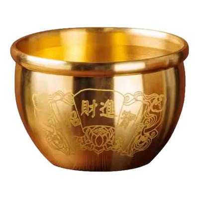 百福铜缸铜聚宝盆黄铜缸福字招财米缸摆件小新款财运聚财实心