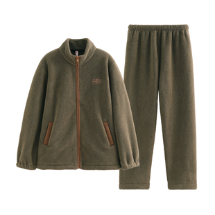 芬腾秋冬珊瑚绒男士睡衣加绒加厚拉链立领青年外穿家居服冬2025年