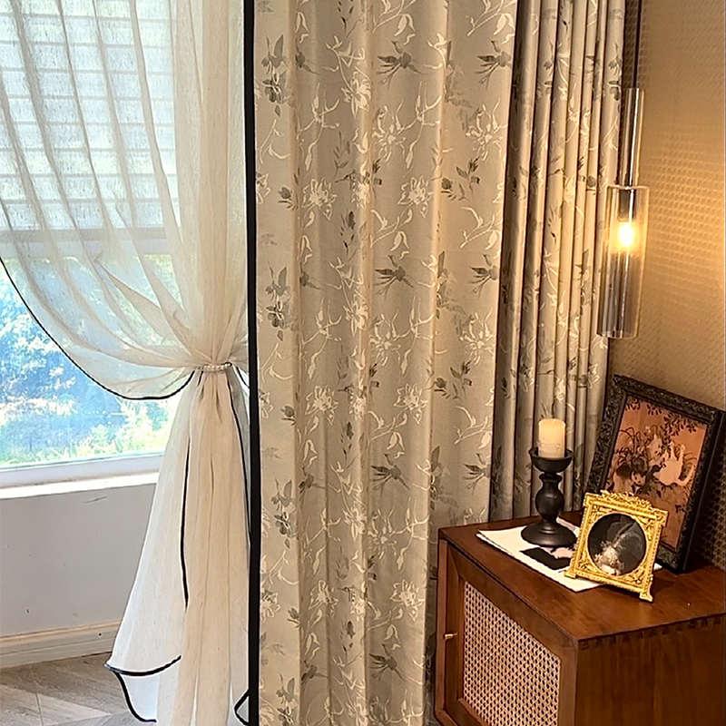 满庭芳 法式中古风复古提花美式中式工笔墨高级感高精密黑边窗帘