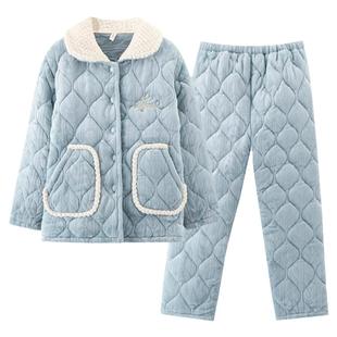 芬腾可安加厚加绒三层夹棉睡衣女士冬季珊瑚绒2025新款家居服冬款