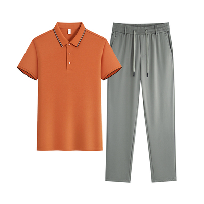 桑蚕丝夏季POLO衫弹力休闲套装