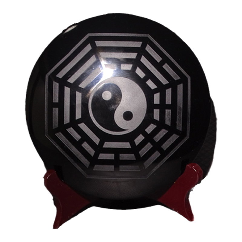 天然黑曜石八卦摆件水玉冰魄