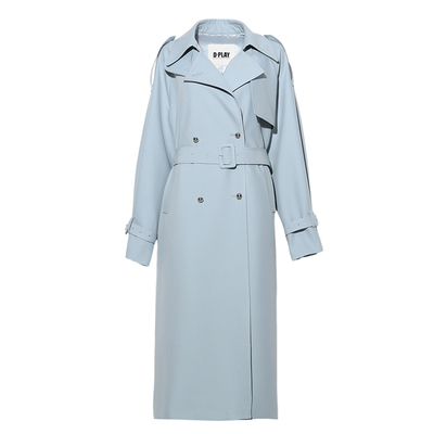 DPLAY【黑标】蓝色风衣春季新款大气英伦风长款外套长袖大衣女