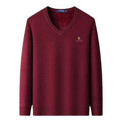 梦特娇男士新年红色毛衣