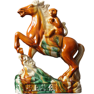 唐三彩旺财商务风吉祥物陶瓷马