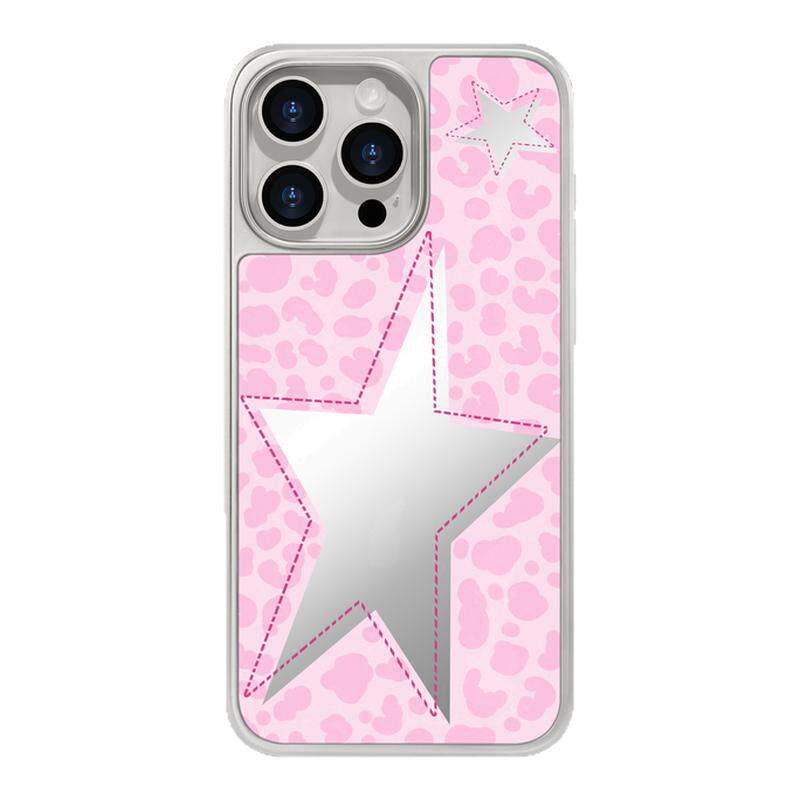 benefit辣妹粉色豹纹五角星17适用于iphone16promax苹果15PRO镜面磁吸手机壳13新款14小米15PRO防摔三星S25