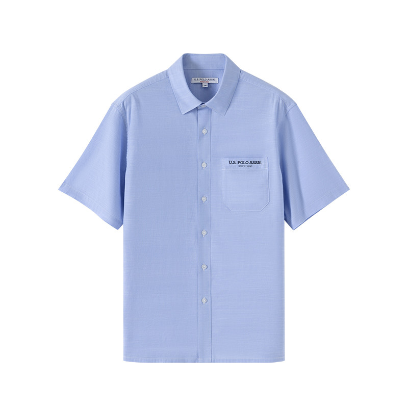 U.S. POLO ASSN.蓝色短袖衬衫男士2026夏季新款宽松休闲商务上衣