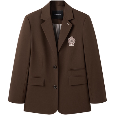 太平鸟女装秋季绣花标纽扣西装领西服A1BAE3472