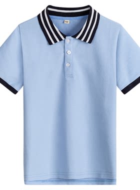 伊顿小学生校服夏季学院风蓝色T恤男女童珠地透气短袖POLO衫校服