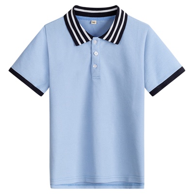 伊顿小学生校服夏季学院风蓝色T恤男女童珠地透气短袖POLO衫校服