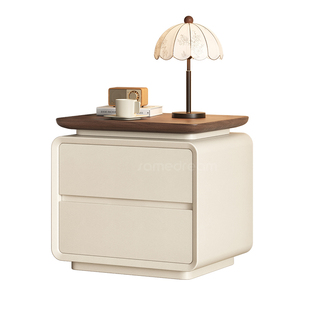 全实木床头柜家用卧室2026新款轻奢高级感小型中古奶油风收纳柜子