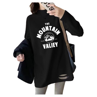 德绒破洞半高领中长款黑色长袖T恤女时髦洋气打底小衫上衣减龄ins