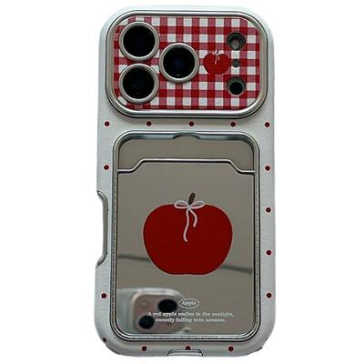 镜面卡包红苹果适用苹果手机壳