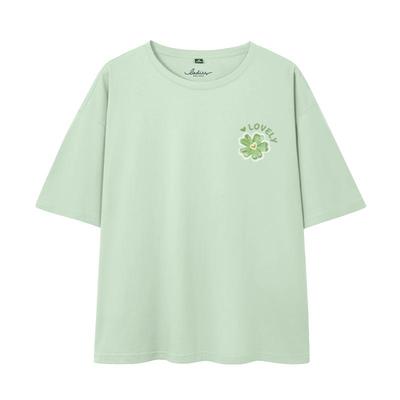 班尼路水绿色纯棉短袖t恤女2025夏季新款宽松设计感内搭上衣女Q