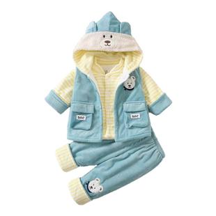男女宝宝衣服秋冬装婴儿加厚棉衣01-2周岁新生儿外穿马甲三件套
