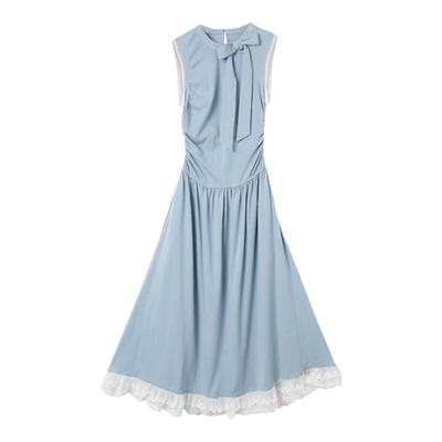 西町村屋无袖蕾丝拼接针织连衣裙