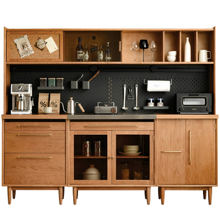 联邦家具实木餐边柜樱桃木厨房日式洞洞板储物柜家用北欧收纳高柜