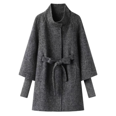 立领双面羊毛大衣中长款外套上衣