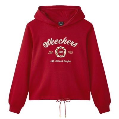 Skechers斯凯奇蛇年新年款女休闲针织连帽套头卫衣L125W084/03LC
