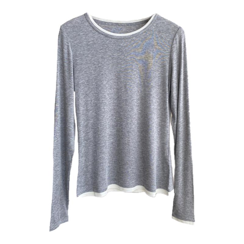 AMR UU◆设计感小众 天丝羊毛假两件打底衫显瘦长袖T恤女秋冬新款