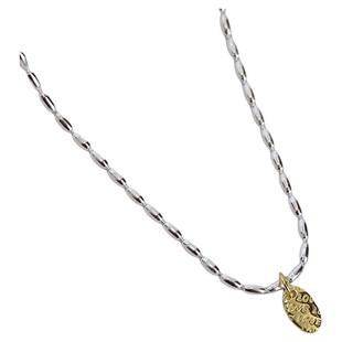 S925纯银米粒字母项链某书同款撞色椭圆金叶子锁骨链女亮色银链子