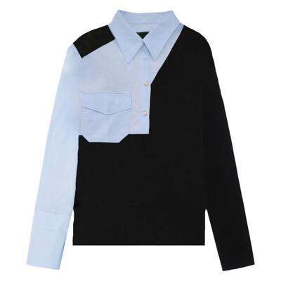 H·GENTEEL荷高 春季新品风格款撞色拼接假两件时髦摩登上衣