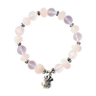 LOREN EYE 天然粉水晶手串S925银招财福袋莫桑比克粉水晶手链女款