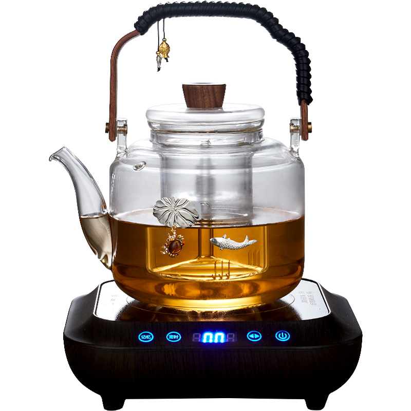 容山堂镶银玻璃煮茶壶煮茶器蒸茶壶泡茶壶专用电陶炉煮茶炉套装