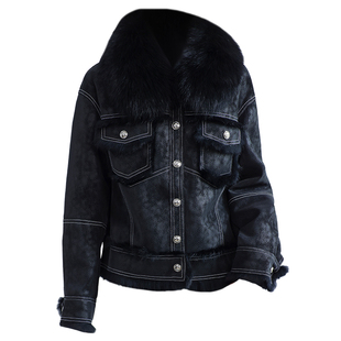 獭兔毛皮草外套女2025冬新短款大牌洋气质狐狸毛领真皮毛一体大衣