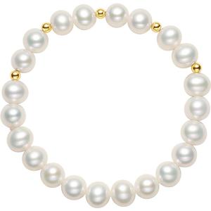 周六福黄18K淡水珍珠手串女白色椭圆金珠手链优雅法式节日礼物