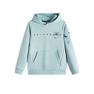 安踏儿童连帽套头衫2026冬新款儿童保暖抗寒上衣男童加绒运动卫衣