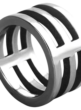 欧美朋克男士三条杠不掉色戒指