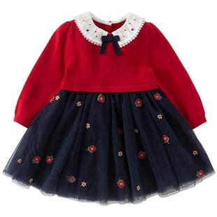 戴维贝拉儿童A类抗静电毛衣连衣裙女童2026新款红色裙子新年春装