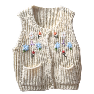 日系软妹手工钩花针织马甲背心女宽松显瘦小个子毛线马夹坎肩上衣