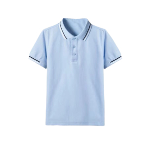 英伦学院校园风中小学生夏季珠地湖蓝螺纹短袖T恤男女童校服polo