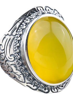 复古戒指空托镶嵌琥珀宝石活口