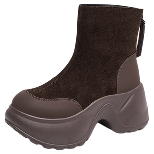 Lee Cooper切尔西靴女2025冬季新款厚底小个子显高加绒保暖短筒靴