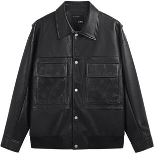 GXG男装  压花大口袋pu夹克男外套 24年秋品G24X213056