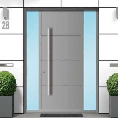 玻璃拼接子母门偏轴门意式铝木装甲门铸铝门挂式指纹锁别墅大门