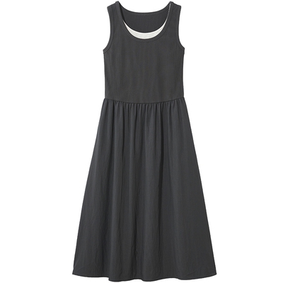 热风女士无袖背心连衣裙2026年夏季新款假两件收腰背心裙打底长裙