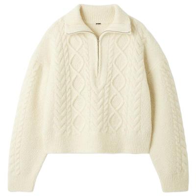 Mila Owen25秋冬新品纯色百搭绞花半拉链套头针织衫09WNT255065