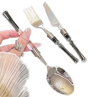 轻奢高档不锈钢牛排餐盘刀叉套装西餐餐具全套高颜值刀叉勺三件套