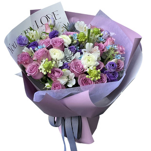 杭州鲜花速递同城玫瑰花郁金香混搭花束女友生日订花店配送花上门